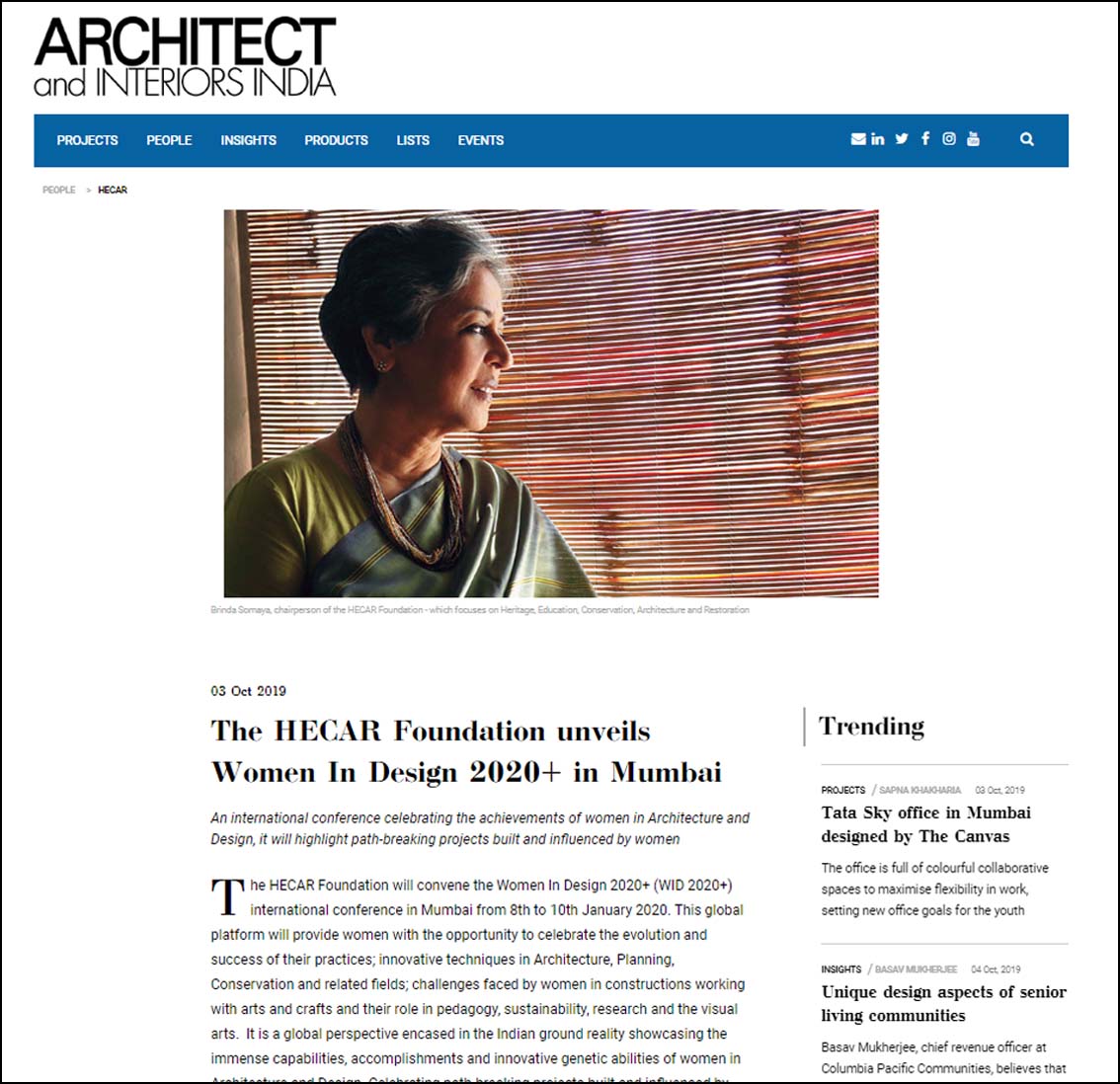 The HECAR Foundation unveils Women In Design 2020 + In Mumbai, Architect and Interiors India, October 2019